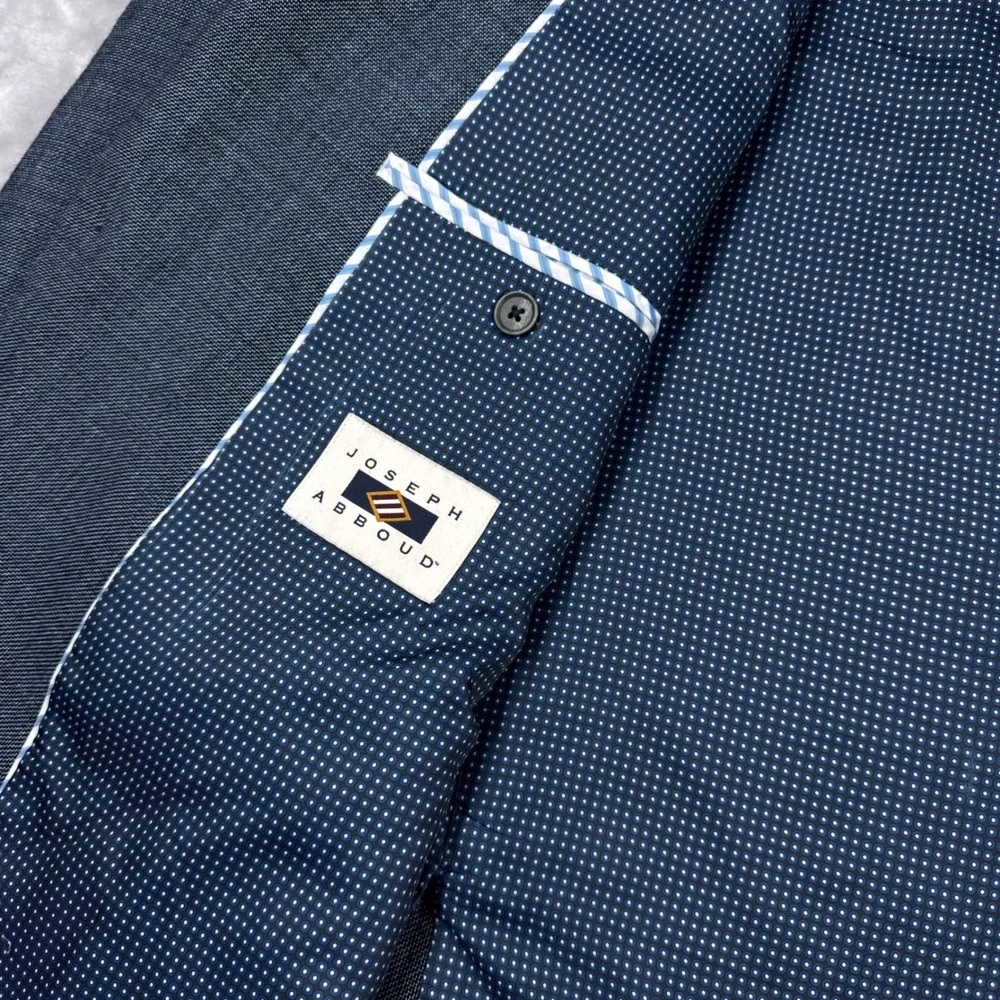 JOSEPH ABBOUD Tailored Fit Blazer Mens 52R Blue Linen Wool Hopsack Sport Coat
